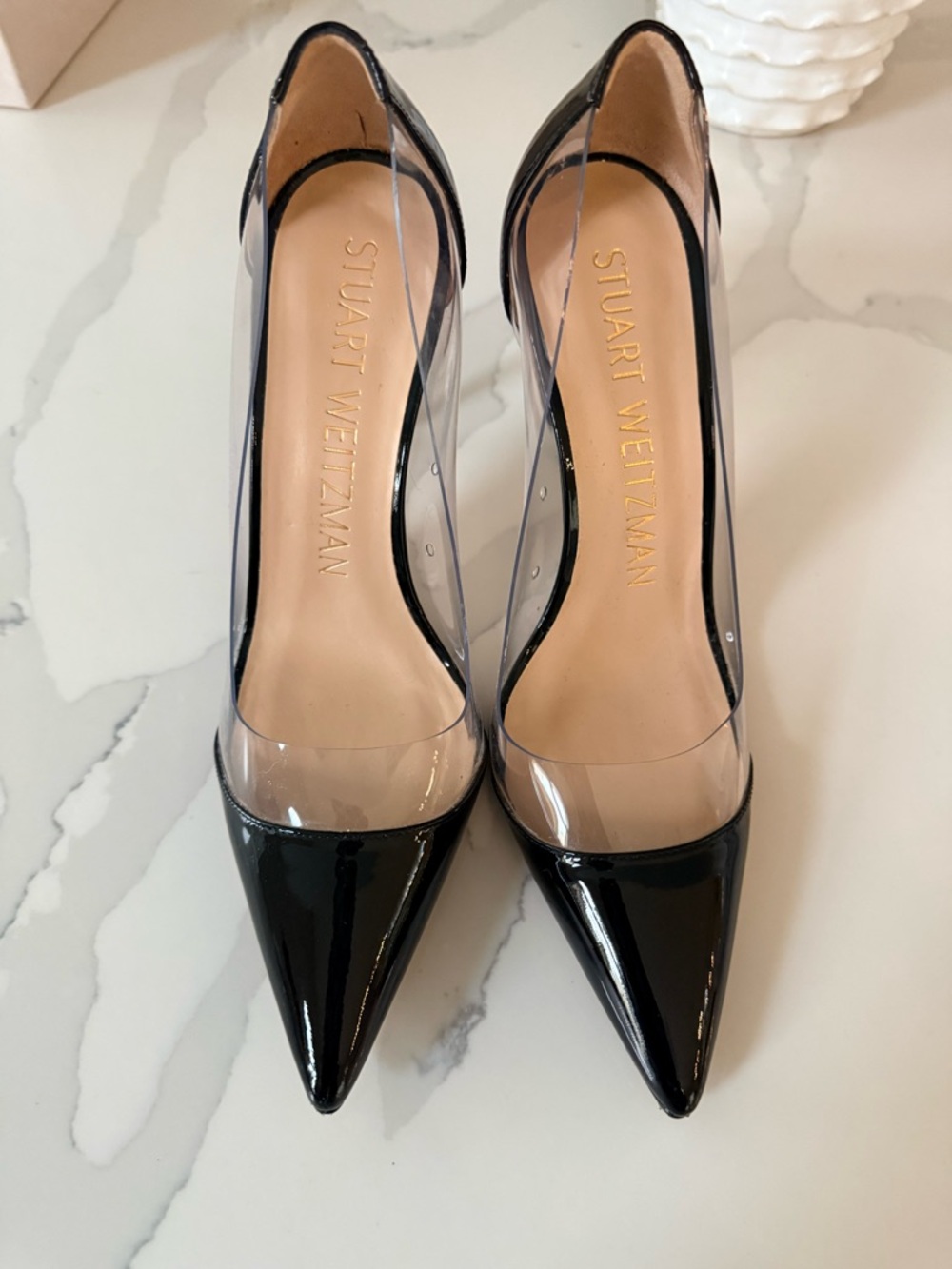 Stuart Weitzman Black Patent Pumps with Clear PVC Sides
